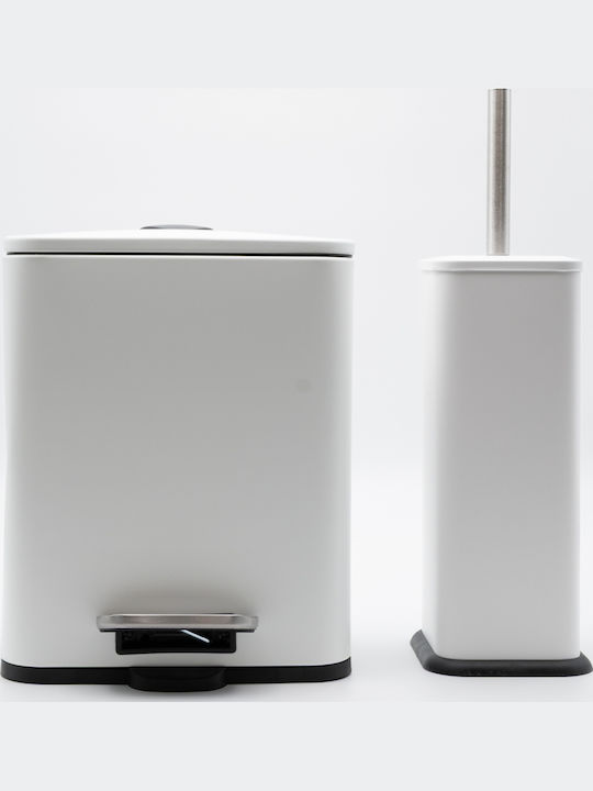 TnS Hotel Cubic Metallic Bathroom Brush and Trash Can Set Soft Close 5l White