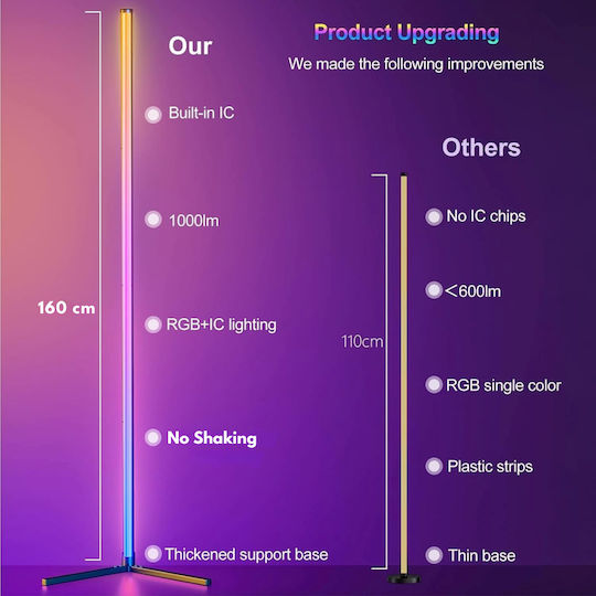 Qova LED Lampadar de Podea Înălțime 160cm cu Lumină RGB 1000lm Multicolor