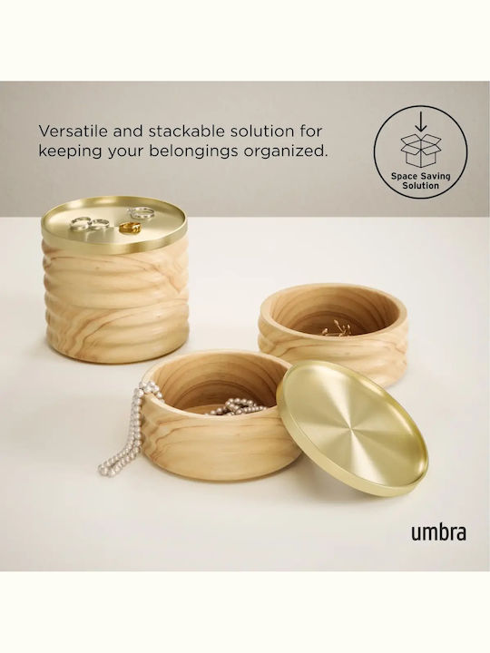 Umbra Сет Дървен Златен Диск За Бижута 13x13см