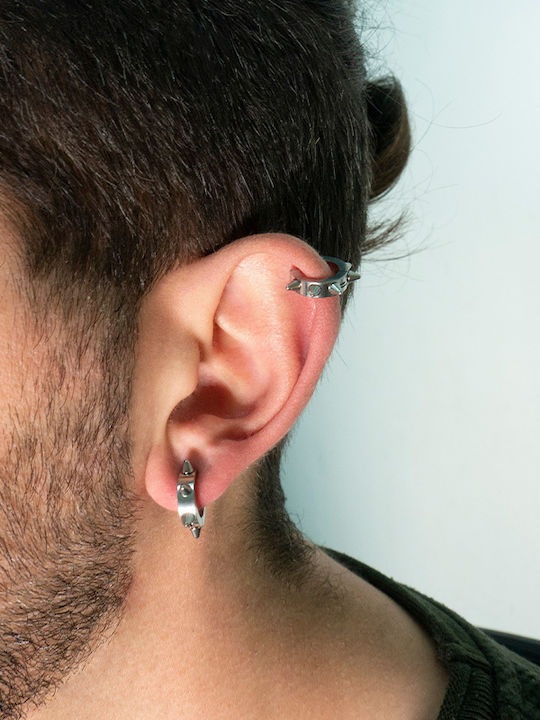Theodora's Jewellery Men's Hoop Earrings with Clip Made of Steel Jt-E7310-Silver
