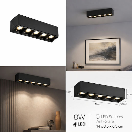 Alista Home LED Iluminare Liniară Comercială Plafon 8W Alb Natural M14xA6.5xÎ3.5cm