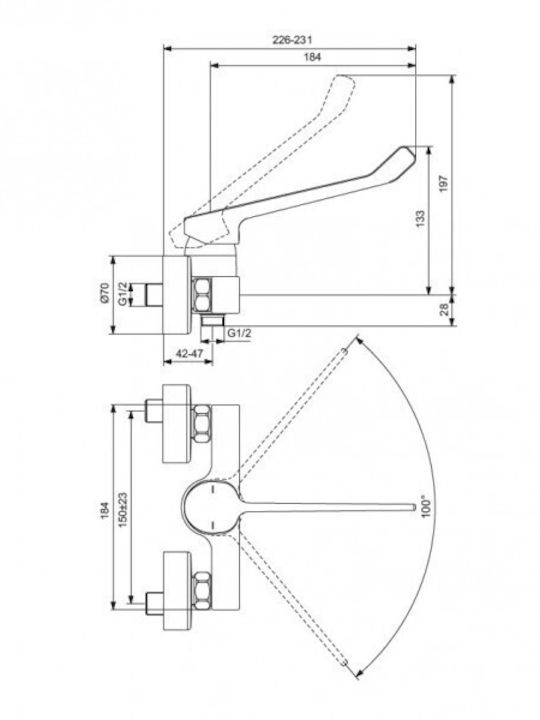 Ideal Standard Cerabase Αναμεικτική Μπαταρία Μπανιέρας Πλήρες Σετ Κόκκινο