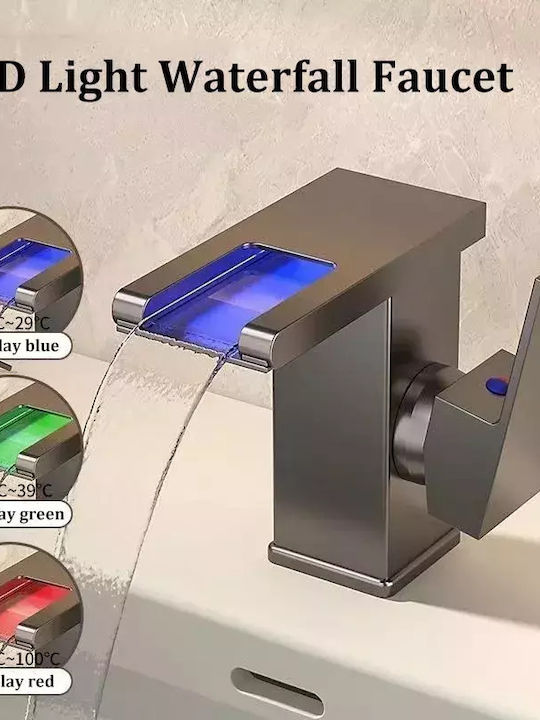Poly Αναμεικτική Μπαταρία Νιπτήρα Καταρράκτης Ασημί