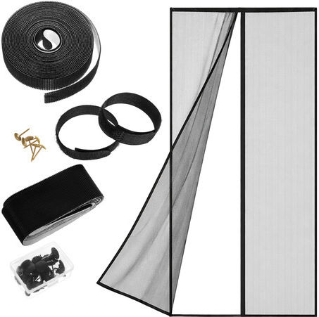 Mosquito Net Door with Velcro with Magnetic Clasp Made of Black Polyester 210x100cm