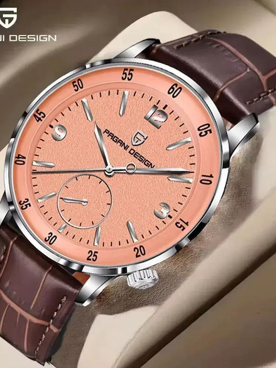 Pagani Design Herrenuhr Automatisch mit Braunen Lederriemen PD-1790-BRAUN-SILBER