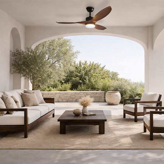 Life Veranda Ανεμιστήρας Οροφής 132cm με Φως Καφέ / Μαύρος