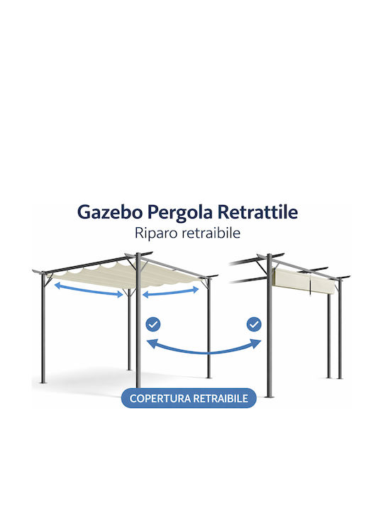 Bakaji Garten Gazebo mit LEDs Beiges 3x3m