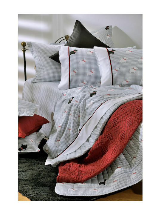 Down Town Home Duvet Cover Set Cotton Single with Pillowcase 175x245 767 Grey / Red