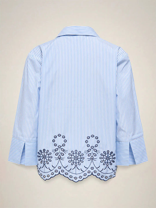 Women's Long Sleeve Blouse with V-Neckline Light Blue