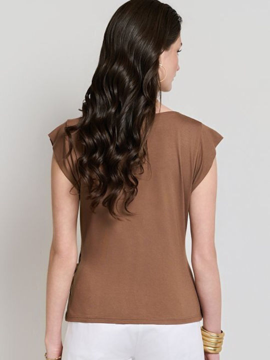 Women's Blouse Short Sleeve Brown