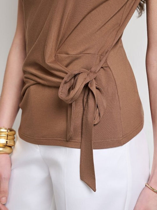 Women's Blouse Short Sleeve Brown