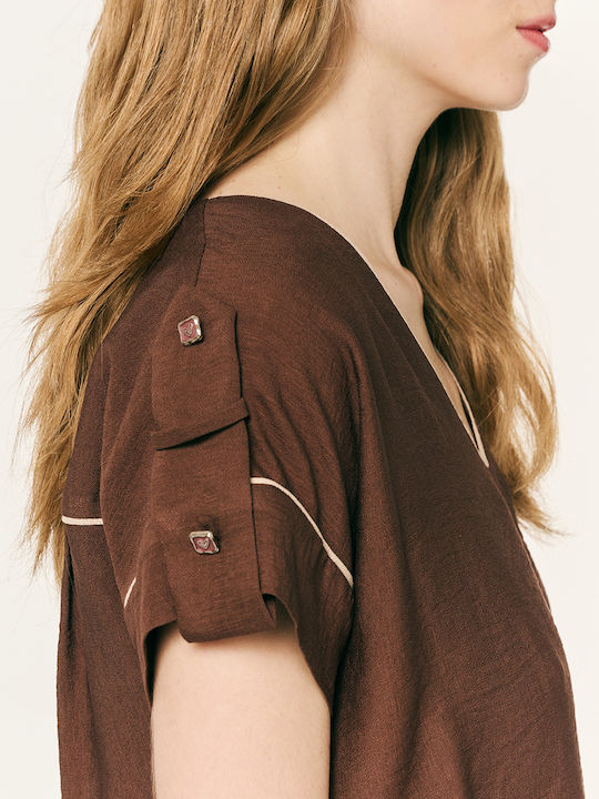 Women's Short Sleeve Blouse Chocolate