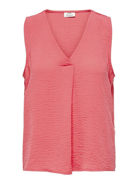 Women's Sleeveless Blouse with V-Neckline Coral