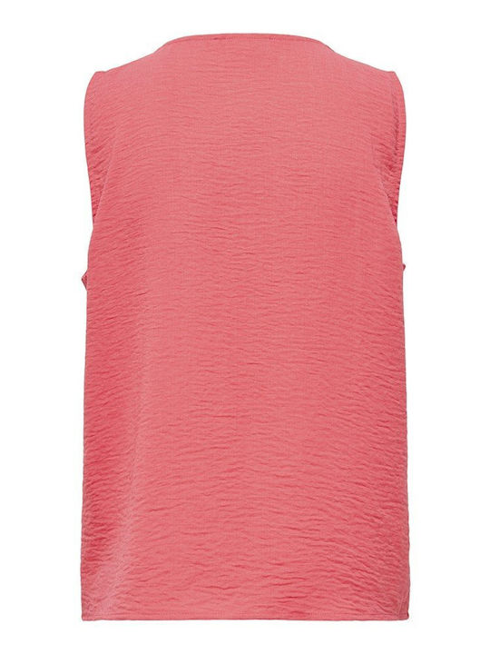 Women's Sleeveless Blouse with V-Neckline Coral