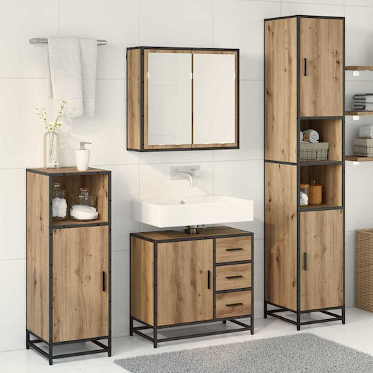 vidaXL Unitate De Mobilier Pentru Baie Fără Lavoar Cu Oglindă M65xB33xH60cm Stejar Artisan