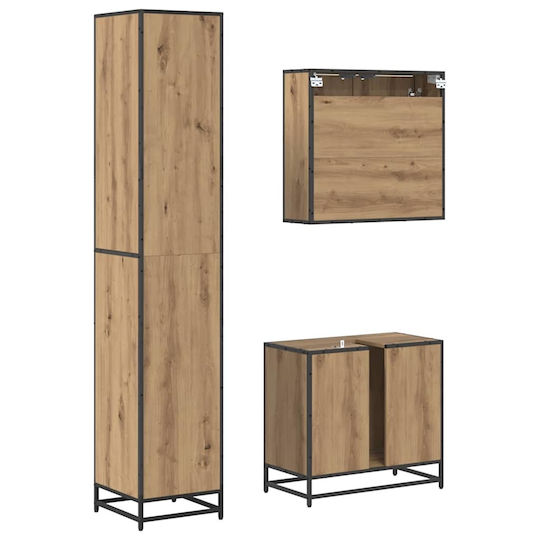 vidaXL Unitate De Mobilier Pentru Baie Fără Lavoar Cu Oglindă M65xB33xH60cm Stejar Artisan