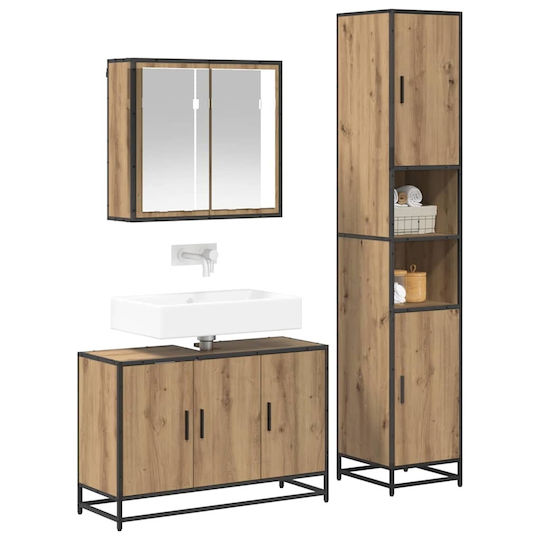 vidaXL Unitate De Mobilier Pentru Baie Fără Lavoar Cu Oglindă M65xB33xH60cm Stejar Artisan