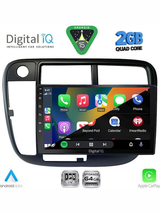 Digital IQ Car Audio System for Honda Civic 1995-2001 with Clima (Bluetooth/USB/WiFi/GPS/Apple-Carplay/Android-Auto) with Touch Screen 9"