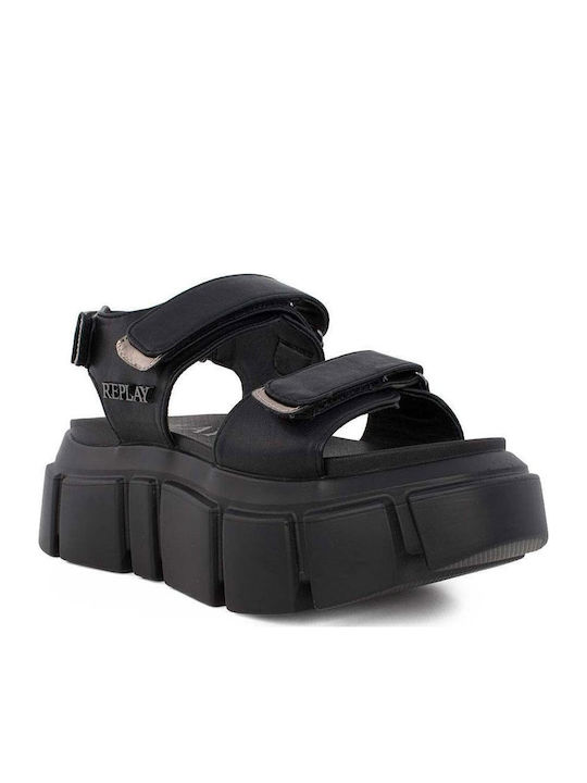 Replay Replay Damen Flatforms Schwarze Sandalen