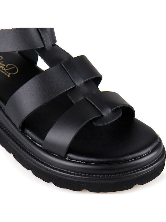Кожени Дамски Сандали Гладиатор Flatforms Черни