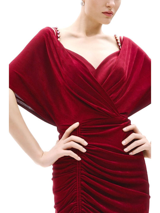 Maxi Abendkleid Samt Burgunder A4784 Wein