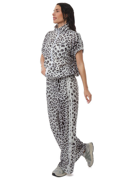 White Set Palazzo Jacket Animal Print Stripes