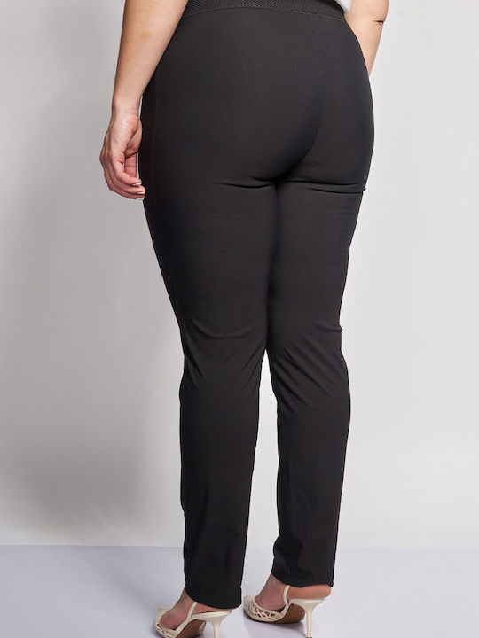 Women's Fabric Trousers with Rubber Band in Slim Fit Floral Black