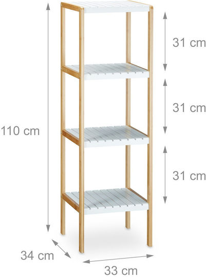 Relaxdays Floor Bathroom Shelf Bamboo with 4 Shelves 110x33x34cm Brown