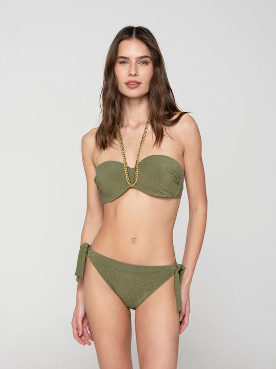 Bikini Slip με Κορδονάκια Χακι