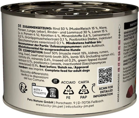 Lucky Jim Wet Dog Food with Beef Lamb Tripe and Carrot 200gr