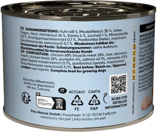 Lucky Jim Wet Food For Puppies With Chicken Salmon And Pumpkin 200gr
