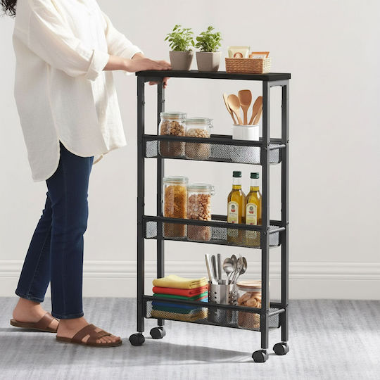 Relaxdays Floor Bathroom Shelf Metal with 4 Shelves 77x13x45.5cm Black