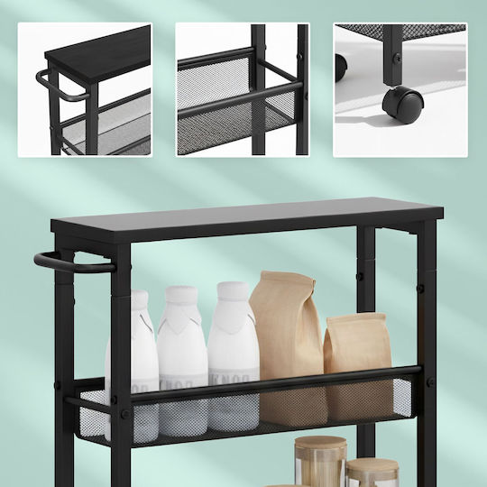 Relaxdays Floor Bathroom Shelf Metal with 4 Shelves 77x13x45.5cm Black