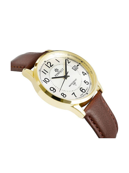 Perfect Men's Watch 38mm Battery with Brown Leather Strap