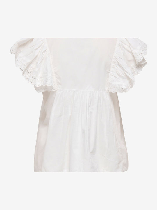 Short Sleeve Women's Cotton Shirt White