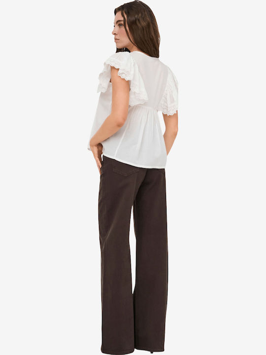 Short Sleeve Women's Cotton Shirt White