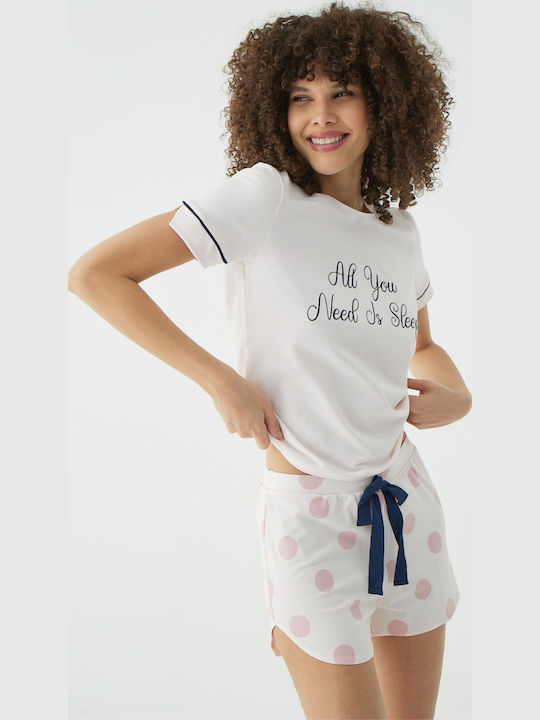Set Pijamale Dama De Vară Din Bumbac Pudră