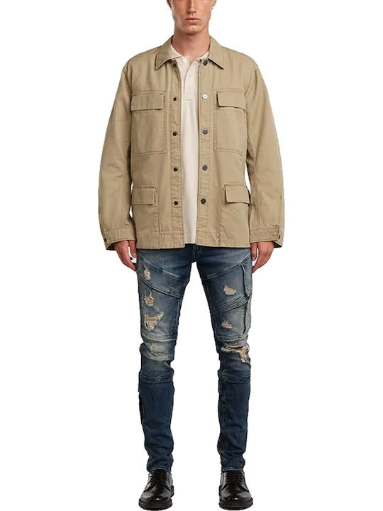 Pocket Langärmeliges Baumwoll-Overshirt in Normale Passform Beige