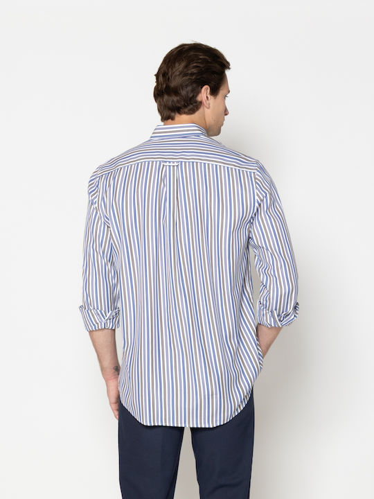 Acorn Long Sleeve Shirt in Regular Fit Striped Blue-Brown