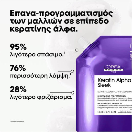 L'Oréal Professionnel Keratin Alpha Sleek Refill Шампоан Възстановяване и Подхранване и Обем за Непокорна Коса 500ml