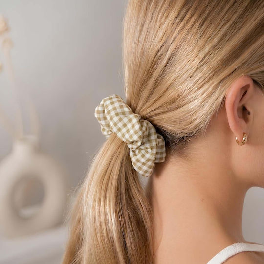 Classic Scrunchie Cotton Vichy Vintage Light Brown Hair