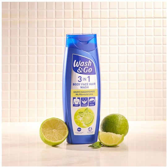 Wash & Go 3 in 1 Μέντα & Lime Σαμπουάν Αναδόμησης/Θρέψης 2x360ml