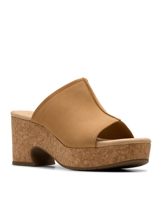 Tan Damen Pantoletten mit Absatz in Tabac Braun Farbe