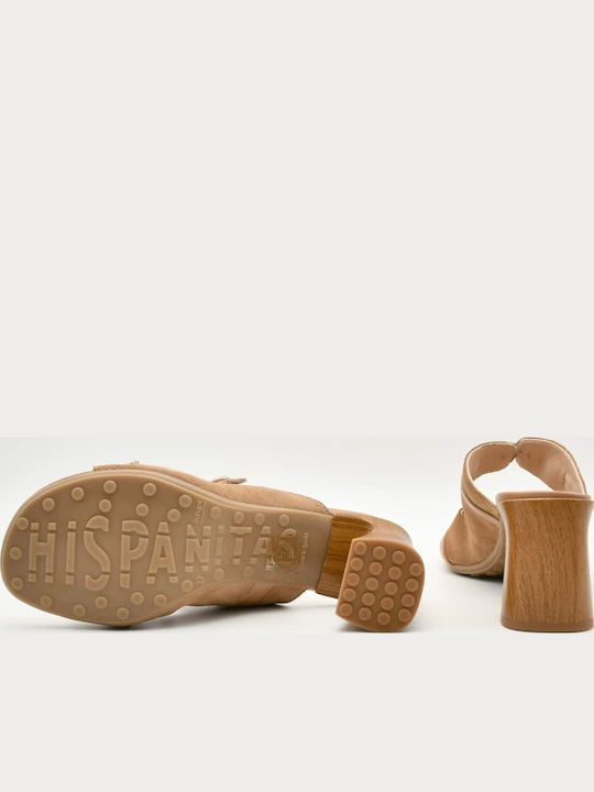 Suede Mules με Χοντρό Τακούνι σε Καφέ Χρώμα