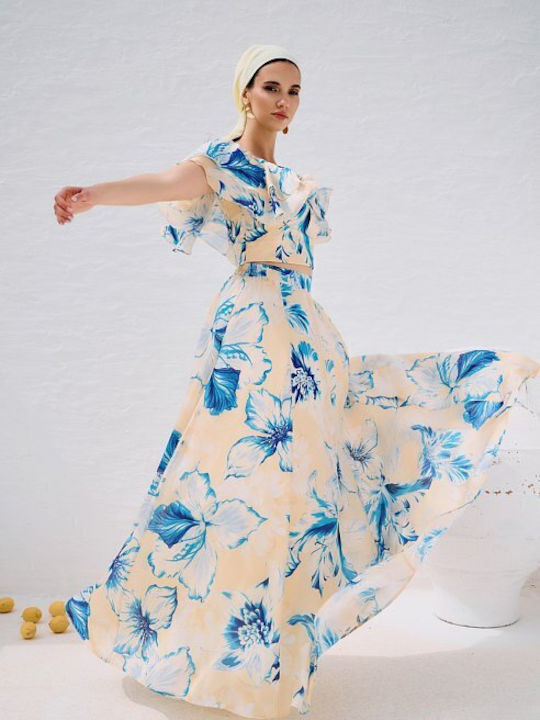 Hoch Taille Maxi Blumenrock Gelbe Pastell