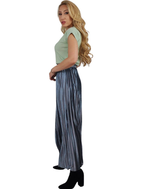 Pleated High Waist Maxi Skirt Blue