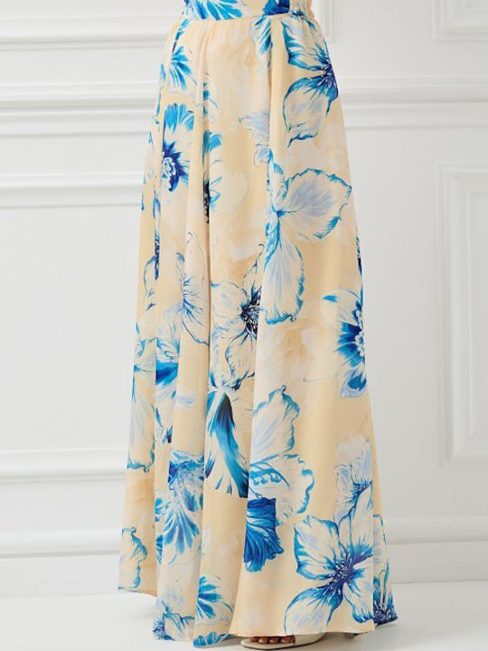 High Waist Maxi Skirt Floral Yellow Pastel