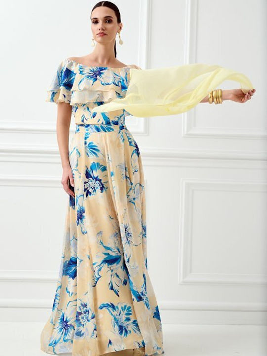 High Waist Maxi Skirt Floral Yellow Pastel