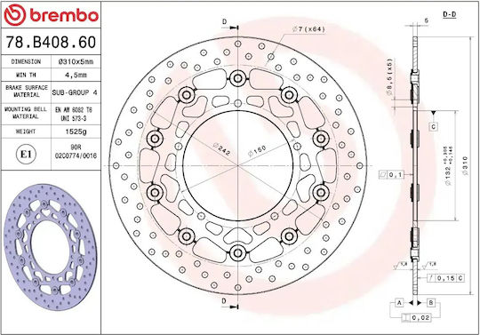 Brembo Δισκόπλακα Μπροστά για Yamaha YZF-R1