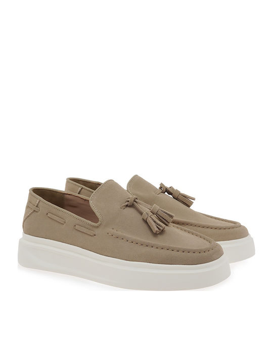 Δερμάτινα Ανδρικά Loafers σε Μπεζ Χρώμα